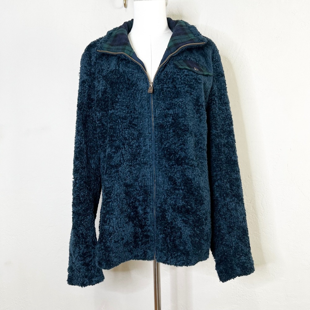 Pendleton Jacket Women's Size XL Navy Blue Sherpa Fleece Full Zip Wool Blend